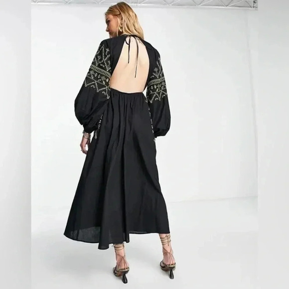 ASOS DESIGN embroidered button up midaxi dress in black B445 - Picture 4 of 9